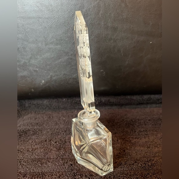 Vintage Czech Glass Perfume Bottle with Engraved Floral Design - Picture 2 of 14